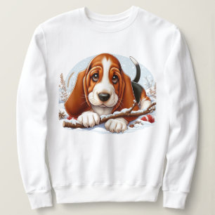 Sweatshirt Basset Hound Chiot sur la scène hivernale enneigée