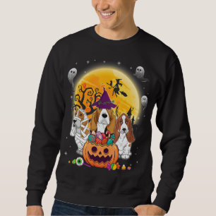 Sweatshirt Basset Hound DogWitch Moon Ghosts Halloween heureu