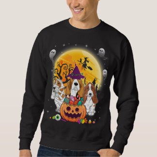 Sweatshirt Basset Hound DogWitch Moon Ghosts Halloween heureu