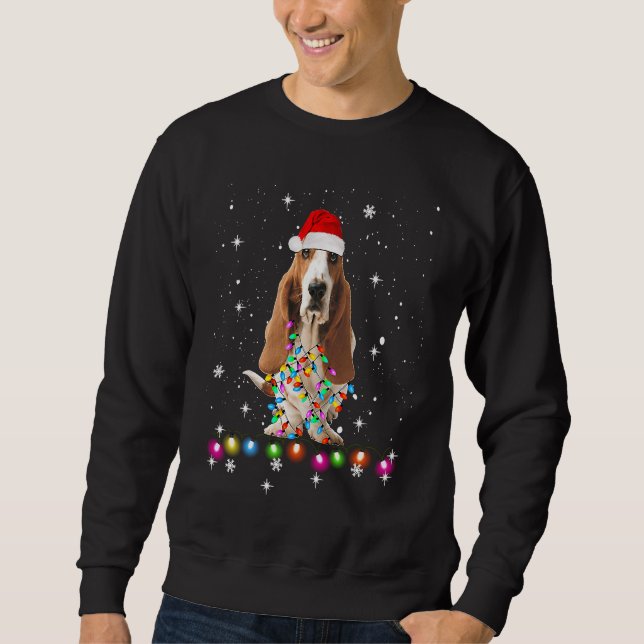 Sweatshirt Basset hound  Santa Hat Xmas Lights Christmas (Devant)