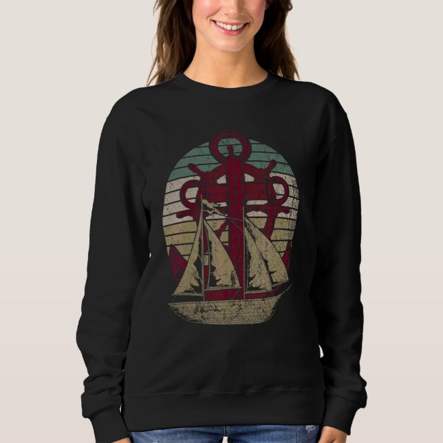 Sweatshirt Bateau à voile rétro Ancre Marin Capitaine Skipper (Devant)