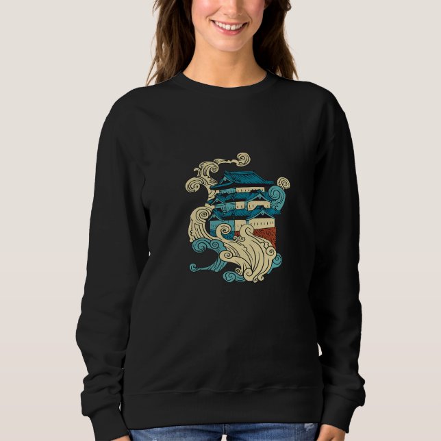 Sweatshirt Bâtiment traditionnel asiatique Japonais Ocean Wav (Devant)