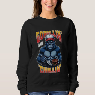 Sweatshirt BBQ Grill Funny Gorilla Summer Papa Fête des pères