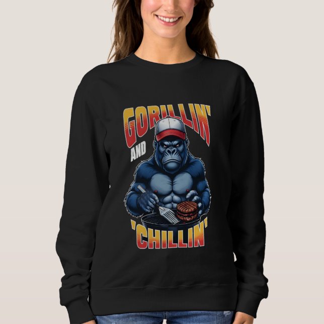 Sweatshirt BBQ Grill Funny Gorilla Summer Papa Fête des pères (Devant)