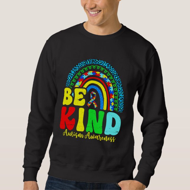 Sweatshirt Be Kind Autism Awareness Love Heart Leopard Rainbo (Devant)