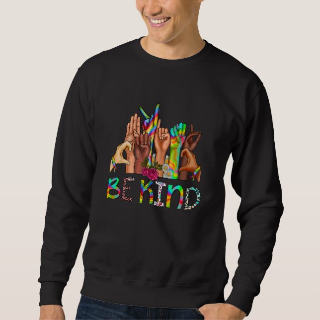 Sweatshirt Be Kind Sign Language retro Hand Talking LGBTQ+ Ga (Devant)