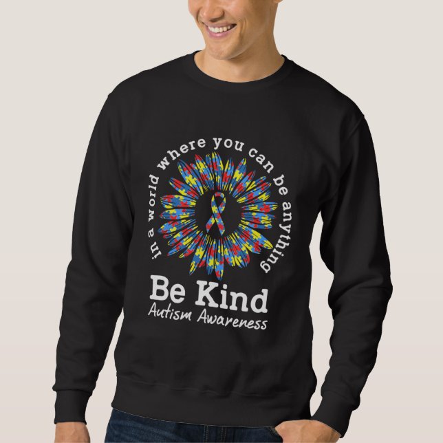 Sweatshirt Be Kind Sunflower Puzzle Piece Ribbon Autism Aware (Devant)