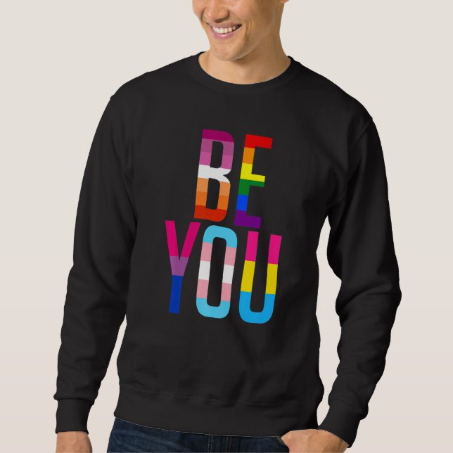 Sweatshirt Be You Pride LGBTQ Gay LGBT Ally Rainbow Flag Retr (Devant)