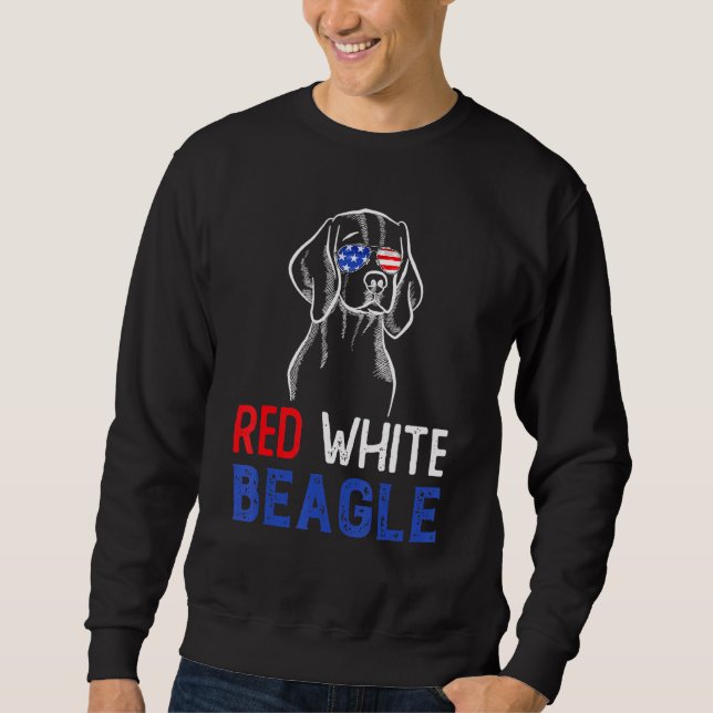 Sweatshirt Beagle blanc rouge T drapeau américain 4 juillet (Devant)