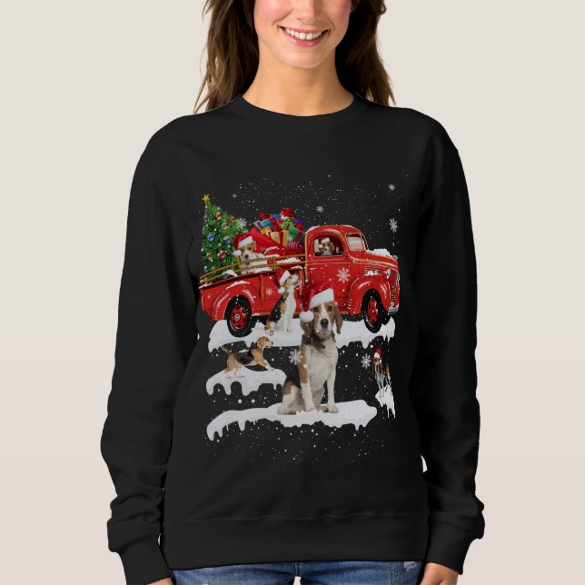 Sweatshirt Beagle équitation Camion Rouge Joyeux Noël Noël X  (Devant)