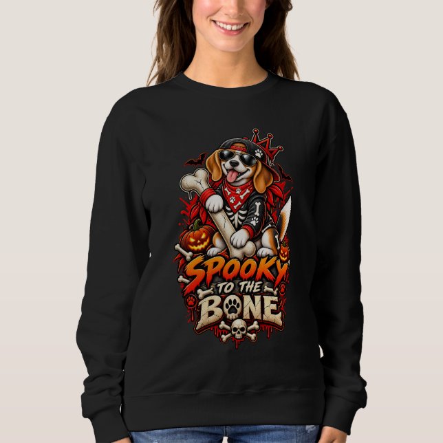 Sweatshirt Beagle Halloween drôle de squelette effrayant jusq (Devant)