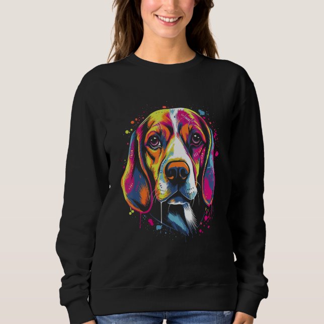 Sweatshirt Beagle Retro Rainbow Splashes Design (Devant)