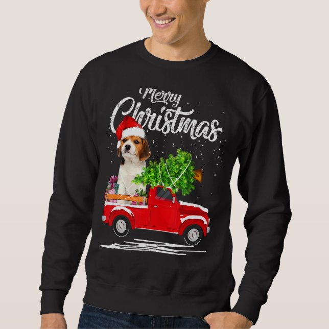 Sweatshirt Beagle Ride Camion rouge Pajama de Noël (Devant)