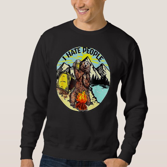 Sweatshirt Bear Camping I Hate People Ado (Devant)