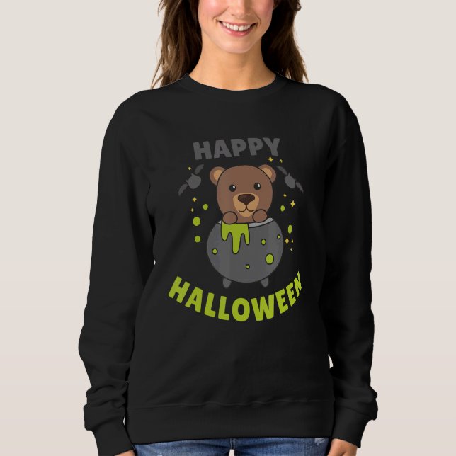 Sweatshirt Bear Halloween Cauldron Bat Happy Halloween (Devant)