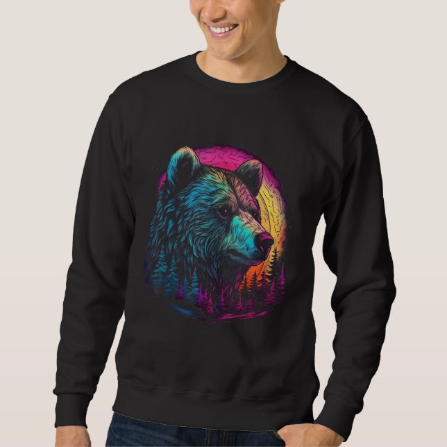 Sweatshirt Bear Pink sunset Wild animal (Devant)