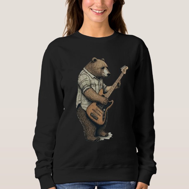 Sweatshirt BEAR PLAYING GUITAR Guitarist Bear Electric Bass G (Devant)