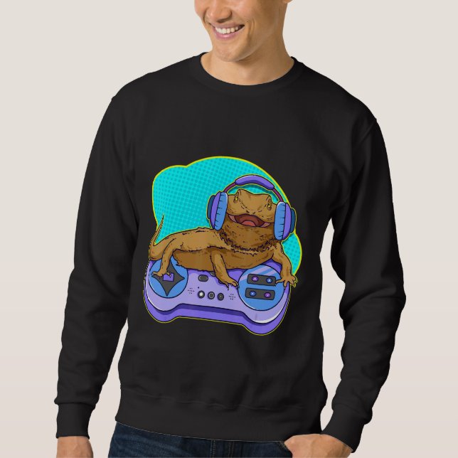 Sweatshirt Bearded Dragon Gamer Computer Game Player Lizard (Devant)