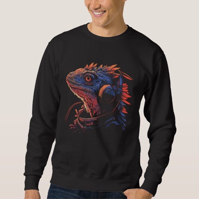 Sweatshirt Bearded Dragon With Headphones Beardie Hipster Liz (Devant)