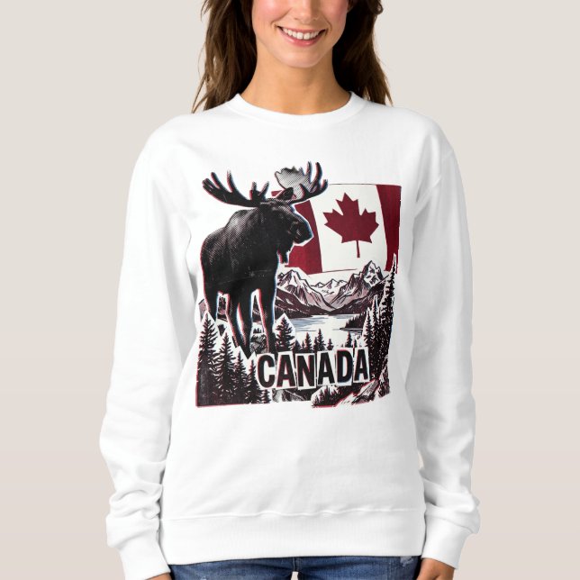 Sweatshirt Beau Canada. Drapeau canadien. Orignal canadien.  (Devant)