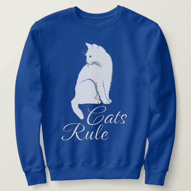 Sweatshirt Beau chat assis blanc avec "Règle des chats" Texte (Design devant)