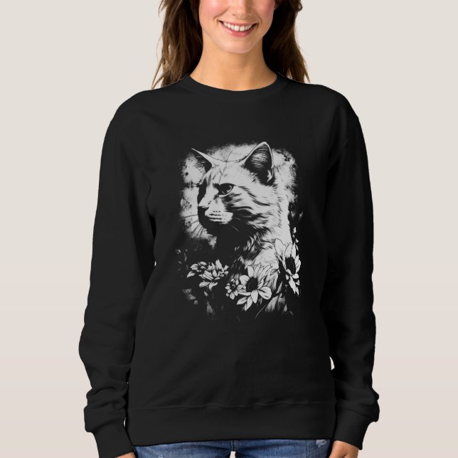 Sweatshirt beautiful cat and sunflower silhouette portrait  w (Devant)