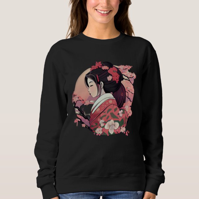 Sweatshirt Beautiful Japanese Geisha lady with blossom flower (Devant)