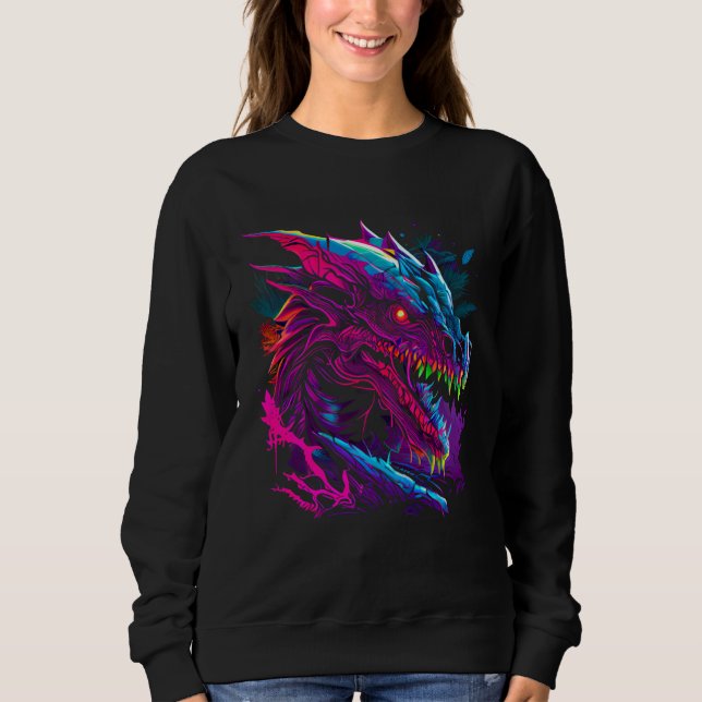 Sweatshirt Beautiful Retrowave Dragon  Fantasy Cool Festival (Devant)
