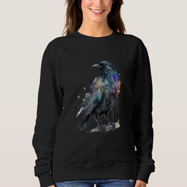 Sweatshirt Beautiful Watercolor Crow Portrait (Devant)