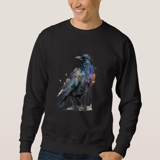 Sweatshirt Beautiful Watercolor Crow Portrait (Devant)