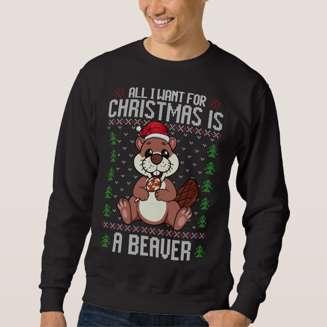 Sweatshirt Beaver de Noël Moins moche Noël Sweer Beave de Noë (Devant)