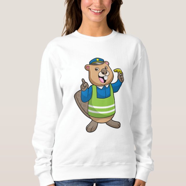 Sweatshirt Beaver en tant qu'agent de police avec sifflet (Devant)