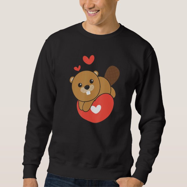 Sweatshirt Beaver For Valentine s Day Cute Animals With Heart (Devant)