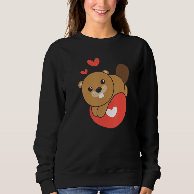 Sweatshirt Beaver For Valentine s Day Cute Animals With Heart (Devant)