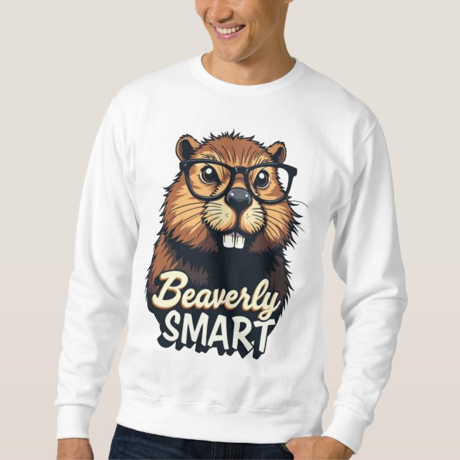 Sweatshirt Beaverly Smart - Drôle Castor avec lunettes Graphi (Devant)