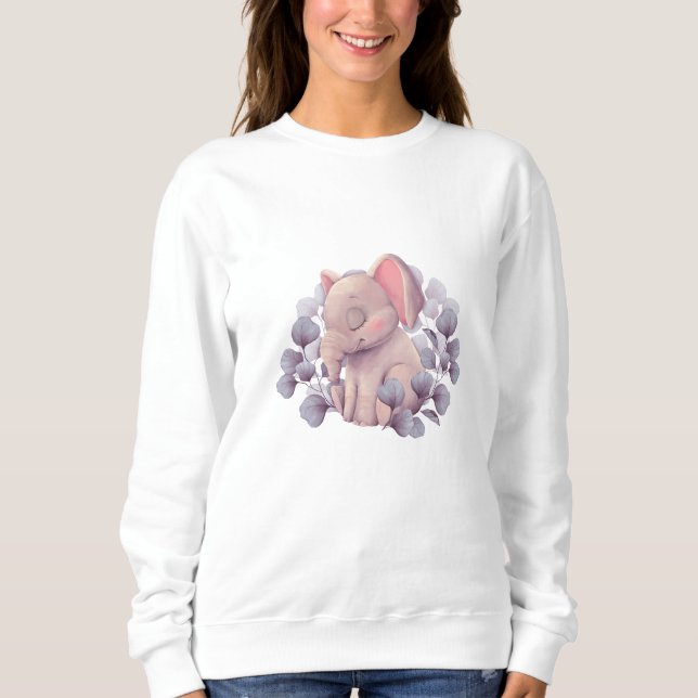 Sweatshirt Bébé éléphant mignon dormant avec des feuilles (Devant)