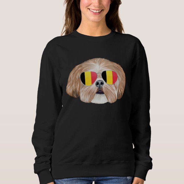 Sweatshirt Belgium Flag Shih Tzu Dog Belgium Pocket (Devant)