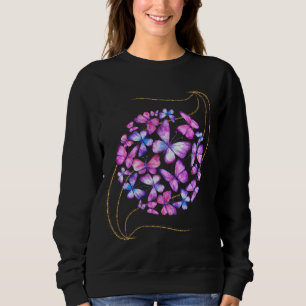Sweatshirt Belle Aquarelle Papillons avec Boule d'Or