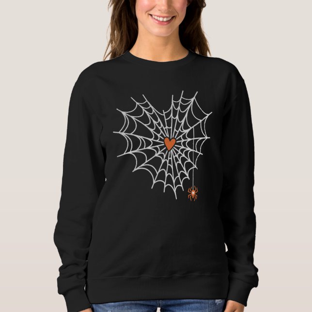 Sweatshirt Belle araignée Web Cobweb Coeur Halloween Orange 1 (Devant)