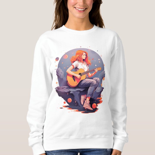 Sweatshirt Belle Fille Jouant Guitare (Devant)