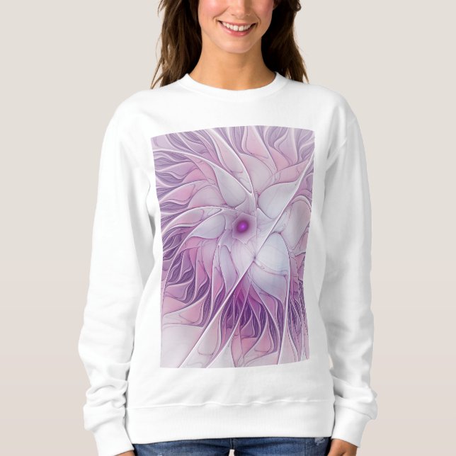 Sweatshirt Belle Fleur Rose Moderne Art Fractal Abstrait (Devant)