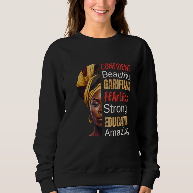 Sweatshirt Belle Garifuna Femme - Intrépide, Forte, Educa (Devant)