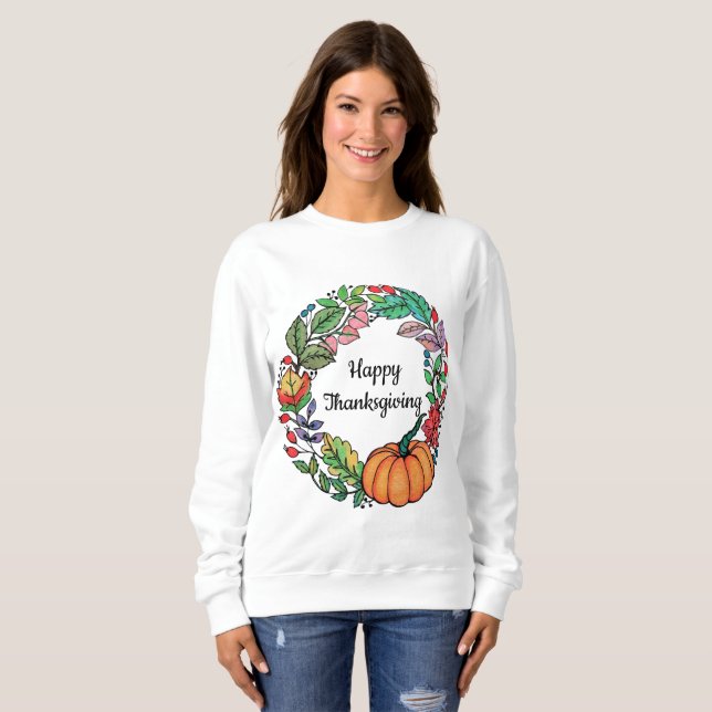 Sweatshirt Belle guirlande de citrouille d'aquarelle avec le (Devant entier)