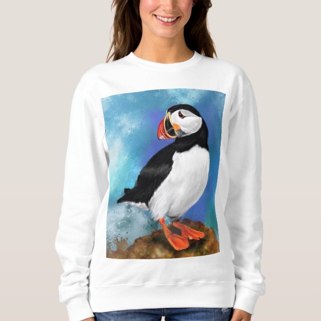 Sweatshirt Belle Peinture d'Oiseaux de Puffin Atlantique Mign (Devant)