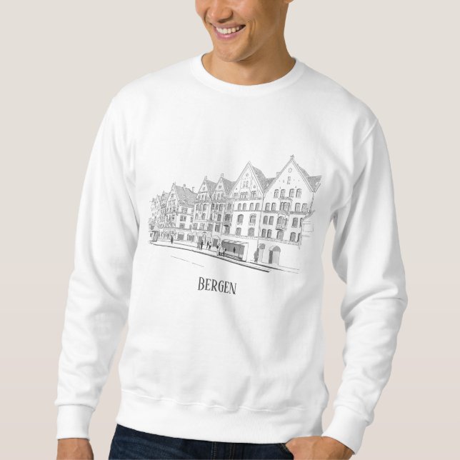 Sweatshirt Bergen Norvège Paysage Urbain Beau Dessin Au Trait (Devant)