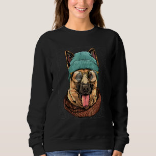 Sweatshirt Berger Allemand Hipster Animal Portant Des Lunette