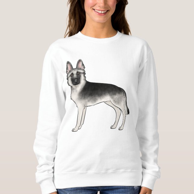 Sweatshirt Berger Allemand Noir Et Argent Mignonne Chien Cari (Devant)