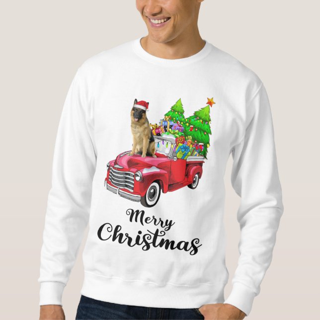 Sweatshirt Berger allemand Ride Camion rouge Pajama de Noël (Devant)