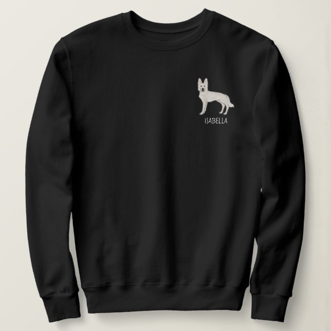 Sweatshirt Berger Suisse Blanc GSD avec texte personnalisé (Design devant)