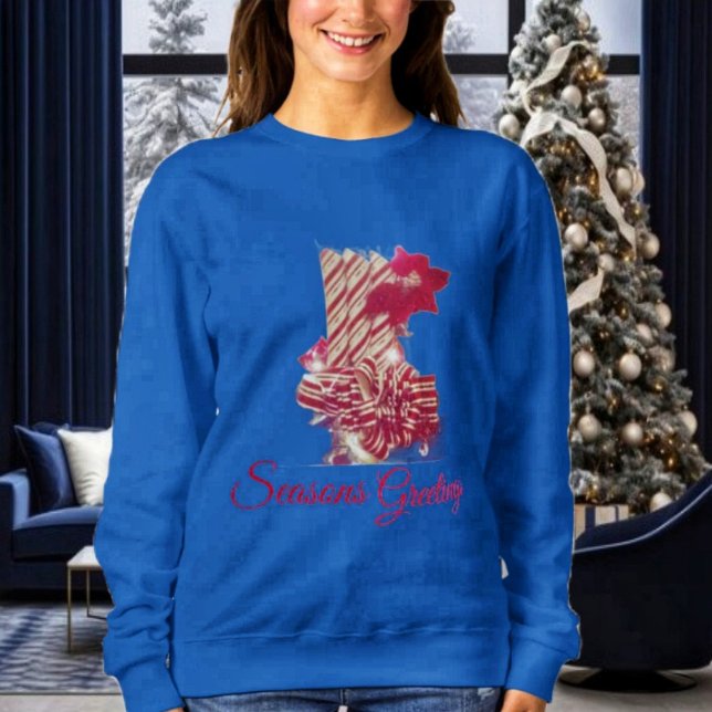 Sweatshirt Beribboned Holiday Candle (This holiday sweatshirt, beats the traditional ugly sweater, in style and design!)